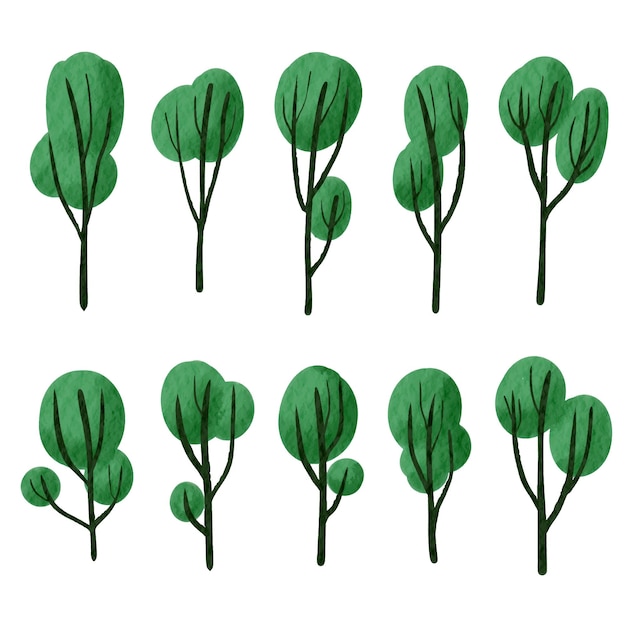 Vector a set of digital drawing green tree