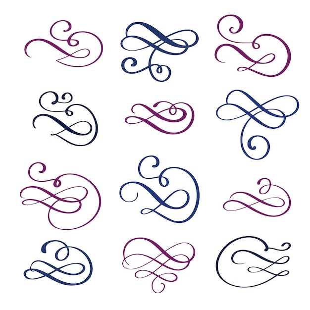 Vector vector set divider flourish of calligraphic design elements and page decorations swirls and curls