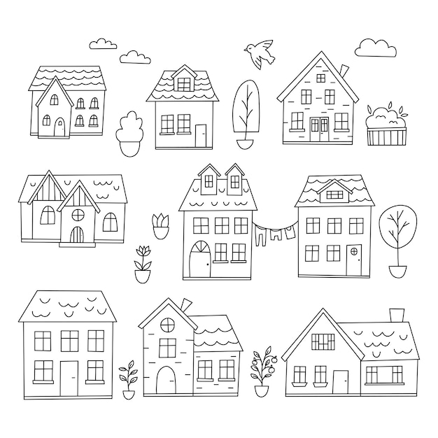 Vector set of doodle houses