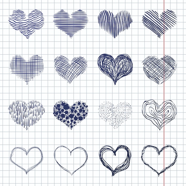 Vector Set of Doodle Sketch Hearts Abstract Love Icons