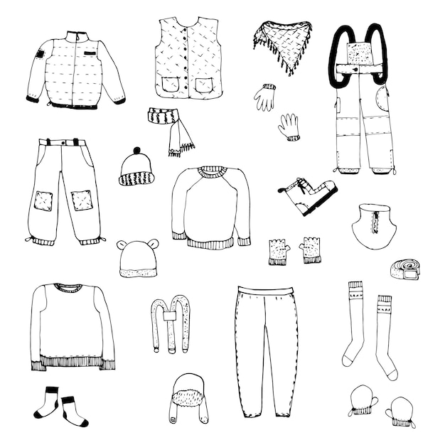 Vector set of doodles of children casual clothes