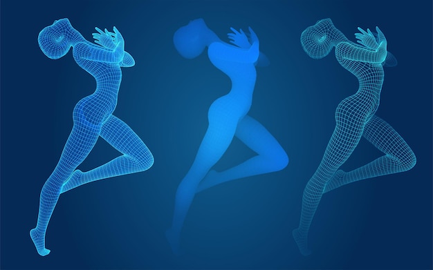 Vector set of female figures in dance poses on the background