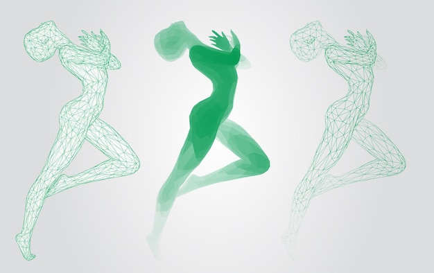 Vector set of female figures in dance poses on the background