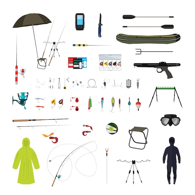 Vector set of fishing equipment