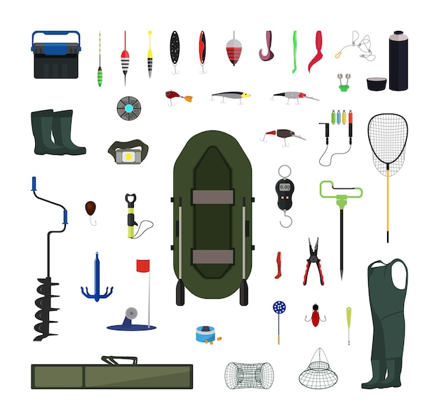 Vector set of fishing equipments