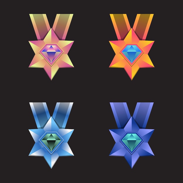 Vector set of five star diamond necklaces with several bright color variations