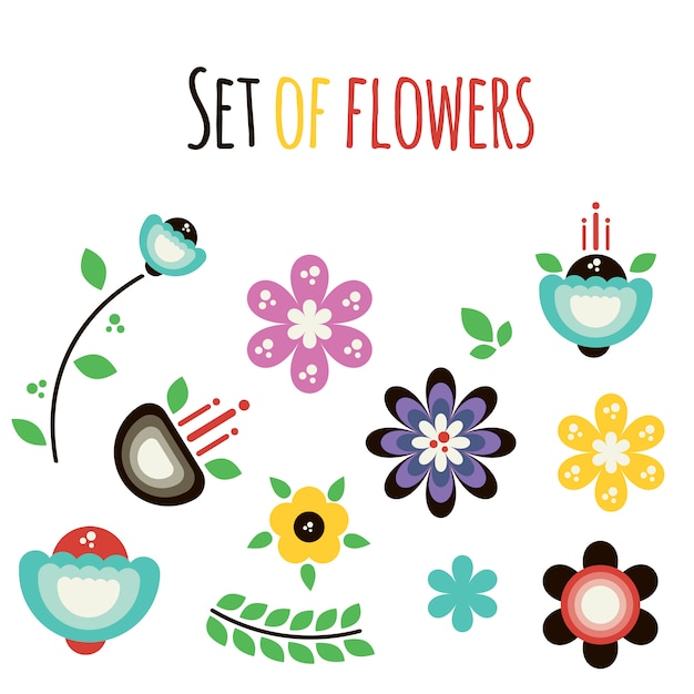 Vector set of flat abstract flowers 