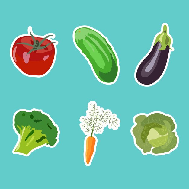 Vector vector set of flat cartoon vegetables stickers vector background flat icon vegetarian sticker healthy food sticker raw food diet