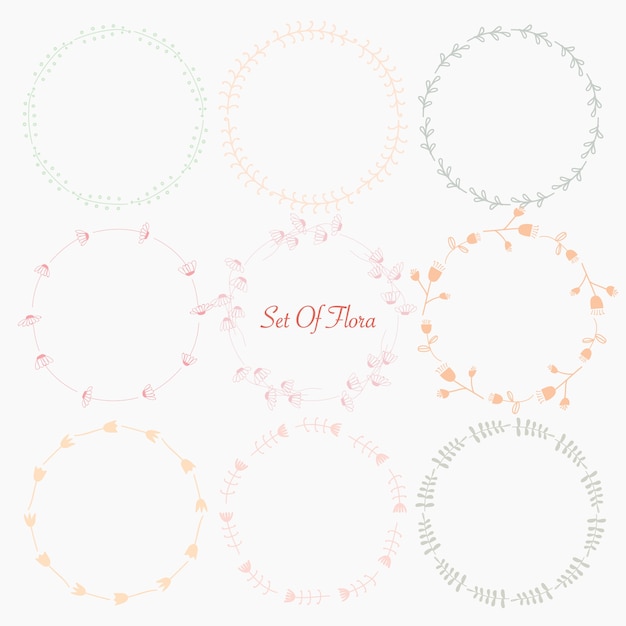 Vector Set Of Flora Round Frames For Decoration.