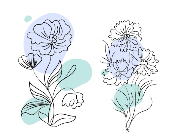 Vector set of floral sketch line doodle illustration