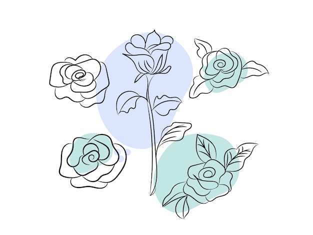 Vector set of floral sketch line doodle illustration