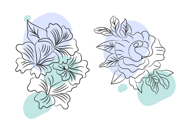 Vector set of floral sketch line doodle illustration