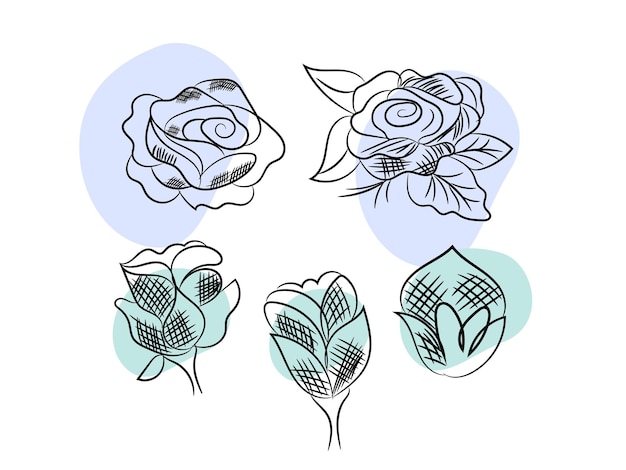 Vector set of floral sketch line doodle illustration