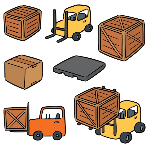 Vector set of forklift truck