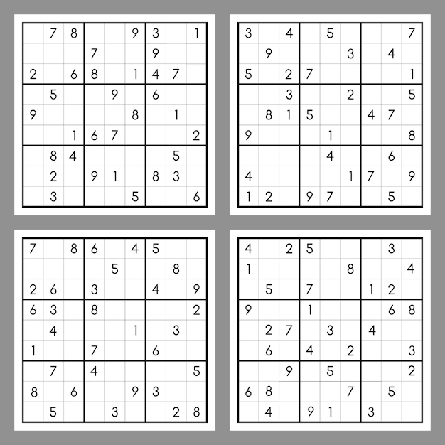 Vector set of four sudoku Puzzles with numbers