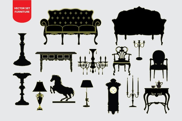 Vector set of furniture furniture silhouette