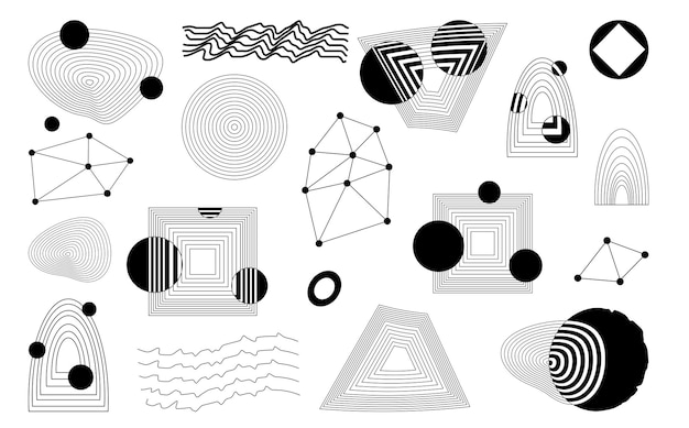 Vector set of futuristic element of cybernetic grids Retrostyle digital element various geometric