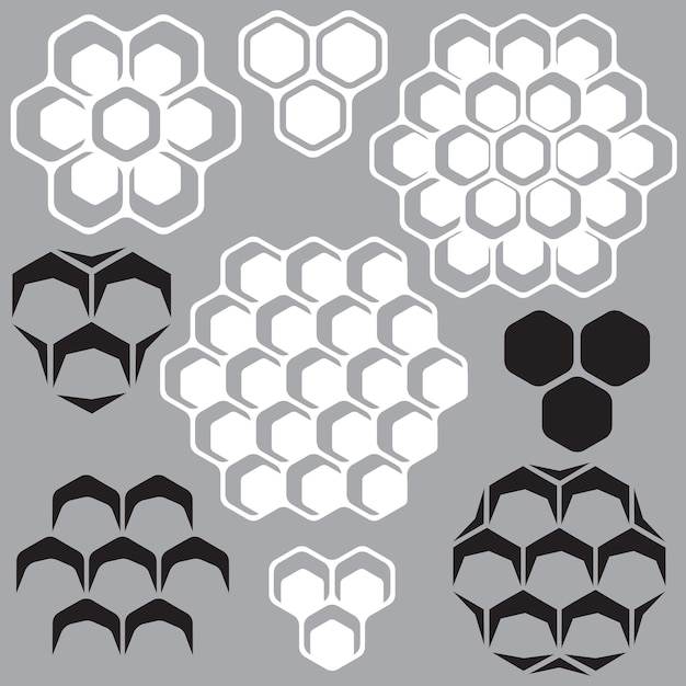 Vector set of geometric patterns with honeycombs for design