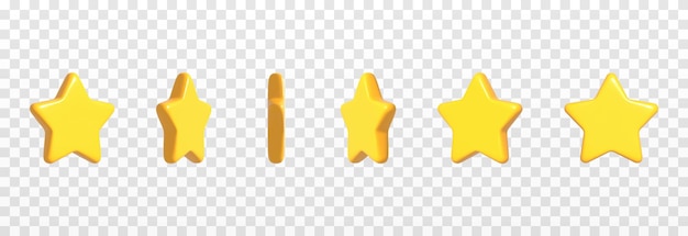 Vector set of glossy stars on an isolated transparent background. Yellow glossy stars png.