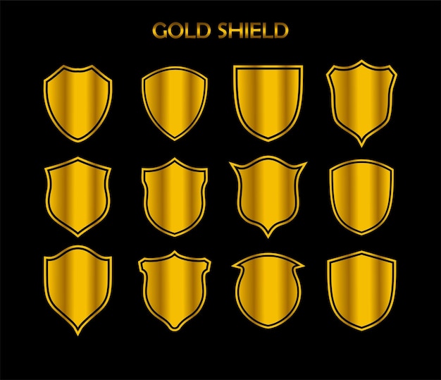 vector set of gold colored police protective shield badges