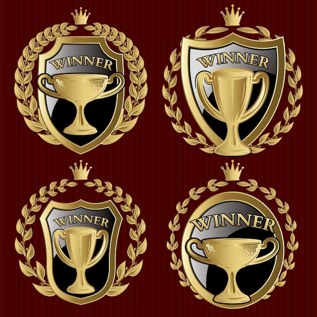 Vector set of gold metallic templates for winner of the championship