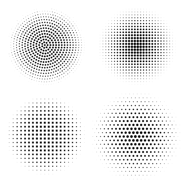 Vector vector set of halftone design elements abstract circles with dotted gradient halftone effect