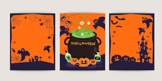 Vector set of Halloween party invitations or greeting cards. banner or promotional material template