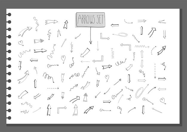 Vector set of hand draw various arrows in sketch doodle style isolated on white hand drawn collection of arrow elements for your business design infographic icons