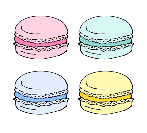 Vector vector set of hand drawn doodle sketch macaron pie