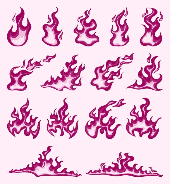 Vector vector set of hand drawn mauve flame pattern design