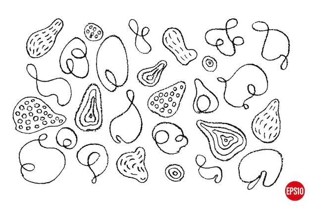 Vector set of hand drawn organic abstract shapes Linear onecolor elements