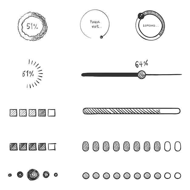 Vector vector set of hand drawn sketch loading icons