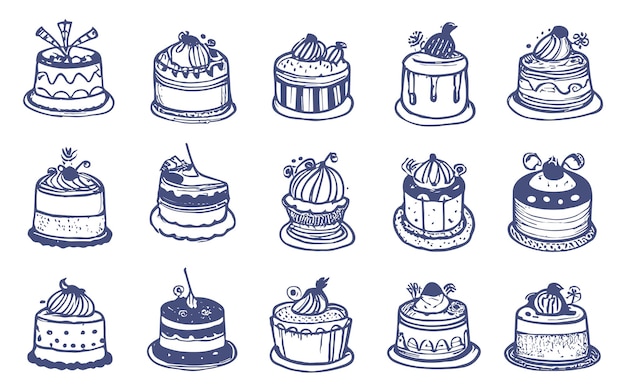 vector set of handdrawn doodle illustrations of cakes