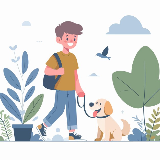 Vector vector set of happy people with dogs in flat design style