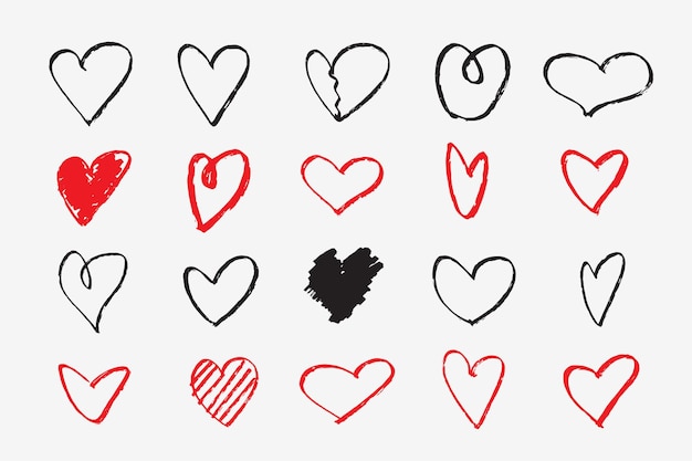 Vector set of heart free hand brush