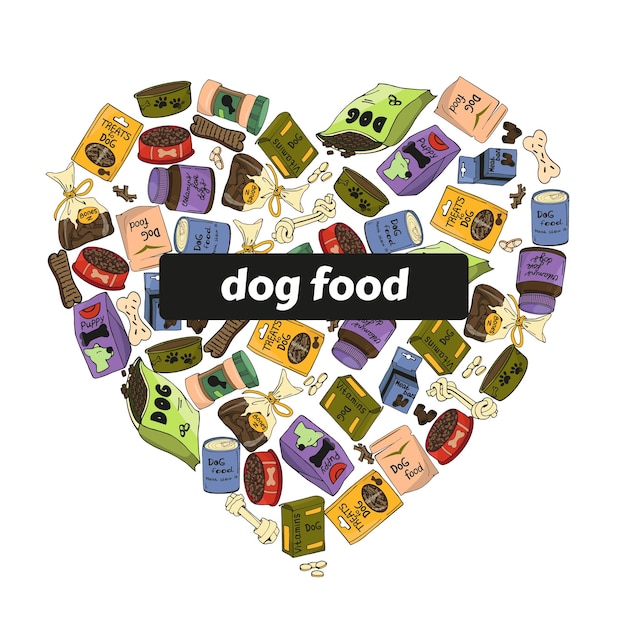 Vector vector set of heartshaped dog food in cartoon style color image of pet food