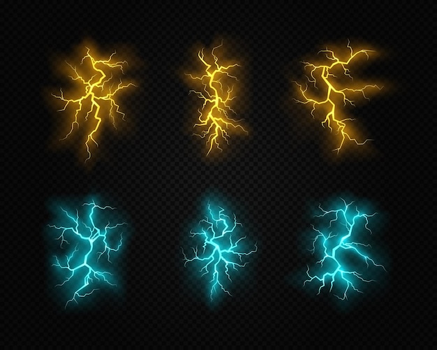 Vector set of horizontal ground cracks with magic various colors glow.