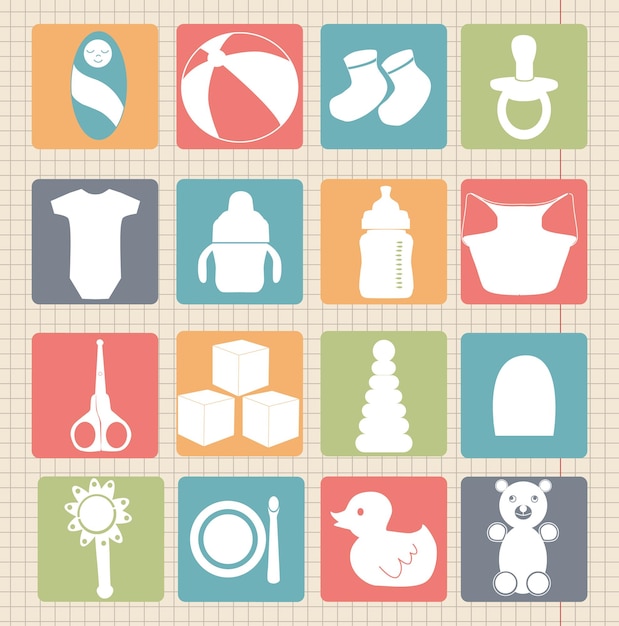 Vector set of icons of children's things isolated