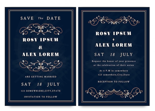 Vector set of invitation cards with elements Wedding collection.