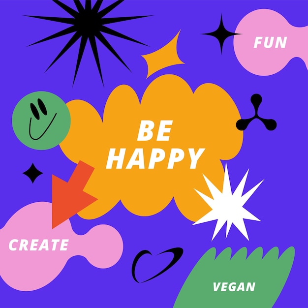 Vector set labels or stickers with positive motivational quotes Y2k style shapes for social media