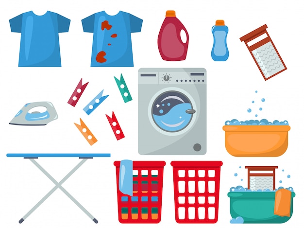 Vector set of laundry objects.