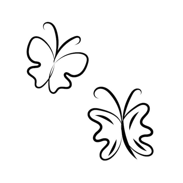 Vector set of line art butterflies monochrome illustration butterflies