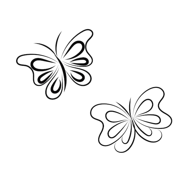 Vector set of line art butterflies monochrome illustration butterflies