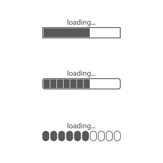 Vector set of loading icons on isolated background. Page loading, data loading.