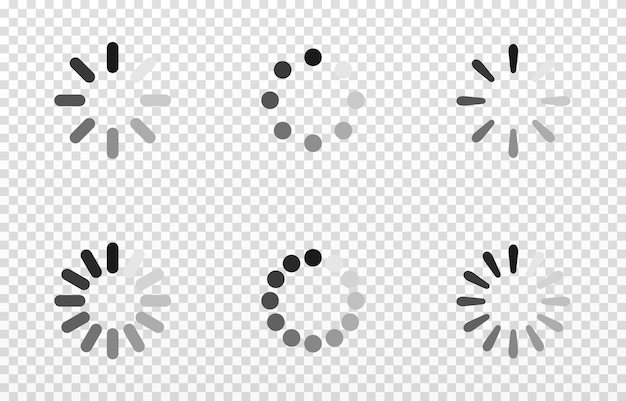 Vector set of loading icons on isolated transparent background. Page loading, data loading png.