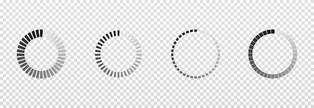 Vector set of loading icons on isolated transparent background. Page loading, data loading png.