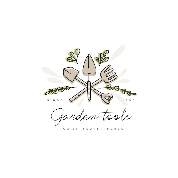 Vector set of logos, badges and icons for farmers and garden tools. Collection symbol of gardening.