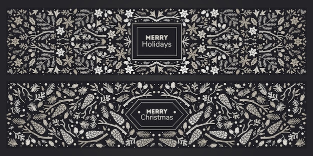 Vector set of luxury floral patterns invitation cards banners Merry Christmas