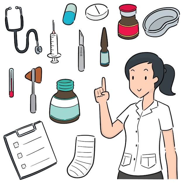 vector set of medical staff and medical equipment