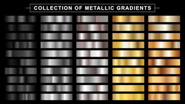 Vector set of metallic gradients Metal elements for creating designs for applications and websites